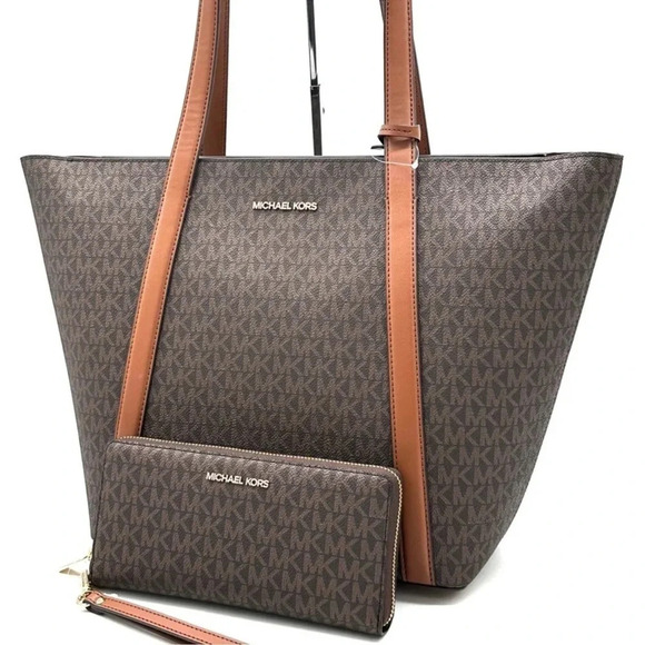 Michael Kors Pratt Large Signature Logo Tote Bag & Large Continental Wallet - Picture 2 of 12